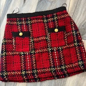 Zara Red and Black Plaid Mini Skirt